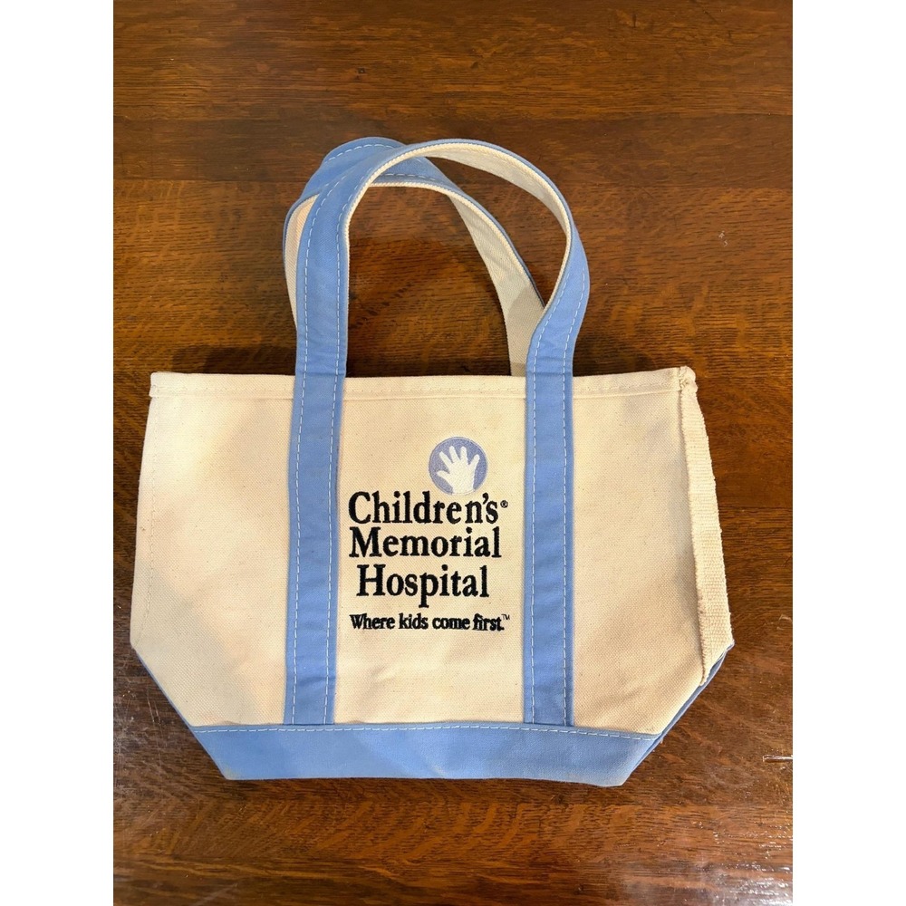 VTG L.L. Bean Boat And Tote Bag Canvas Beige Blue Trim Small Childrens Hospital